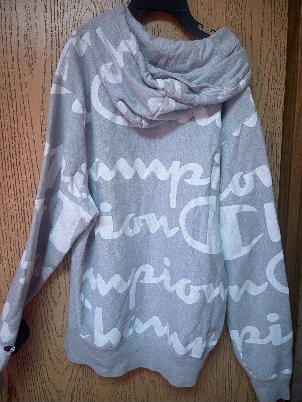 Champion Light Gray Oversized Script Logo Pullover Hoodie - Picture 3 of 3